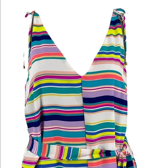 NWT’S Alice and Trixie 100% silk fully lined V-neck Midi neon striped dress SZ M - Picture 5 of 10